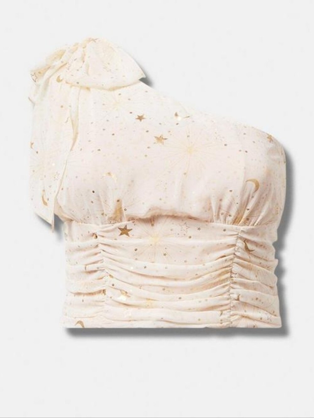 Torrid Chiffon Gold Foil One Shoulder Stars Cropped Top - New - Picture 3 of 3